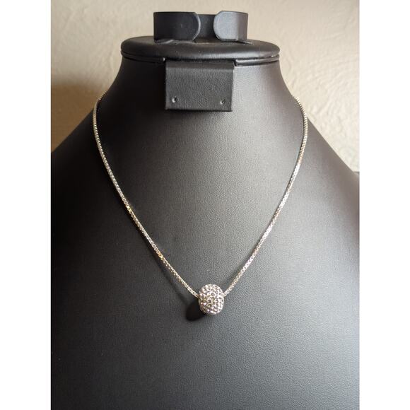 CZ Crystal Rondelle Bead 925 Italy Sterling Silver Box Chain 18" Necklace - Picture 1 of 7